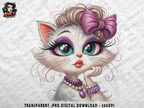 Download Glamorous White Cat with Purple Bow - Glamorous Collection