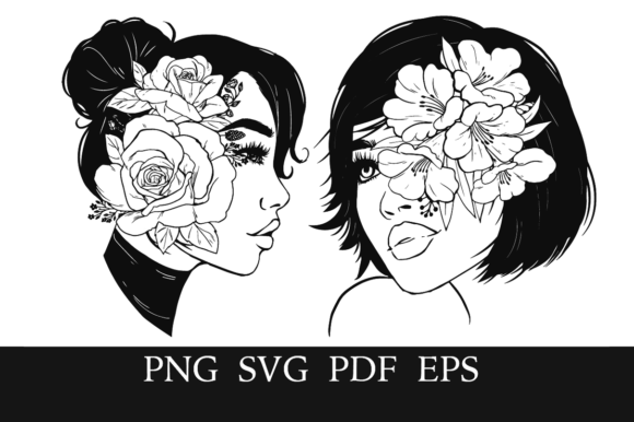 Download 2 Glamorous Floral Line Art Women - Glamorous Collection